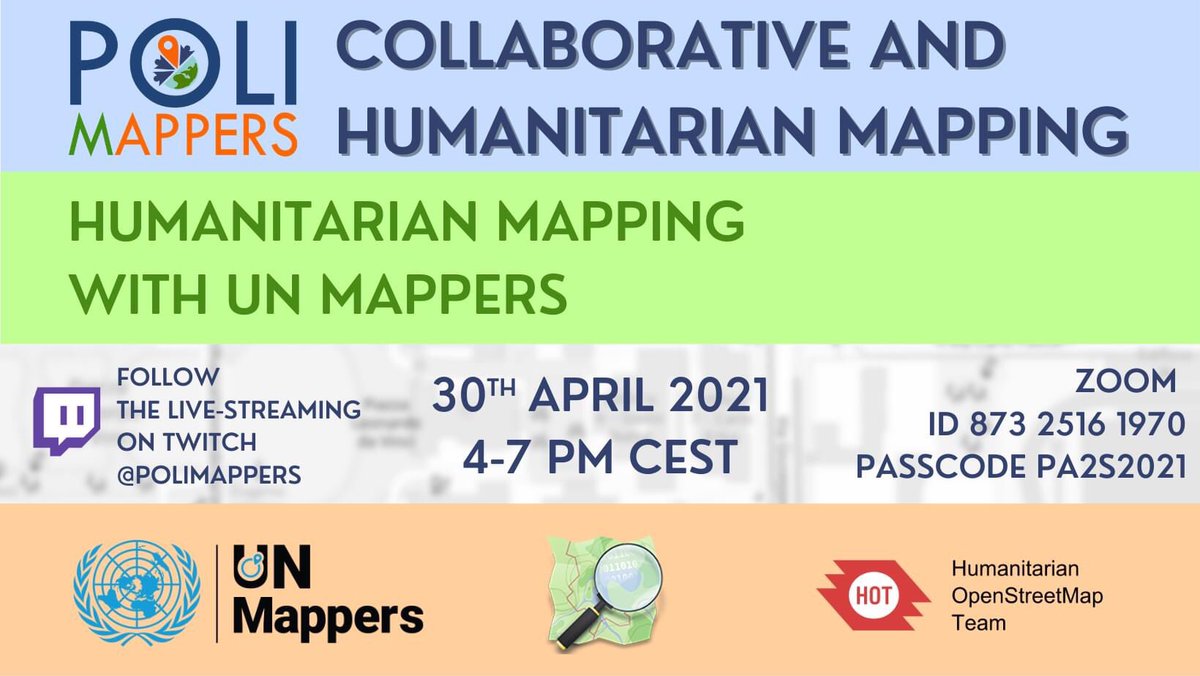 PoliMappers's tweet photo. Get ready for another inspiring meeting of our Passion in Action course! 💪
Join us TOMORROW at 16:00 CEST to learn more about humanitarian mapping initiative with our guests @UN_Mappers!
You can register here to attend the call ▶ https://t.co/YQoYHdMgEM https://t.co/pfy2GPjpGG