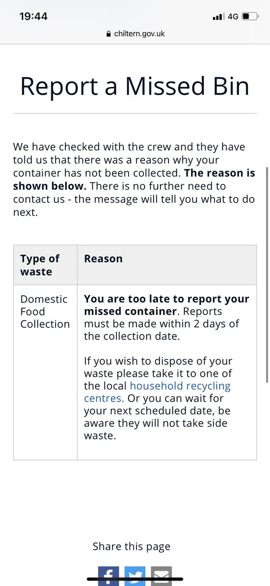 LauraML84's tweet photo. @BucksCouncil hi, trying to report a missed bin collection that should have been today but being told I’m too late. Can anyone help please? https://t.co/ITyJkW05nr