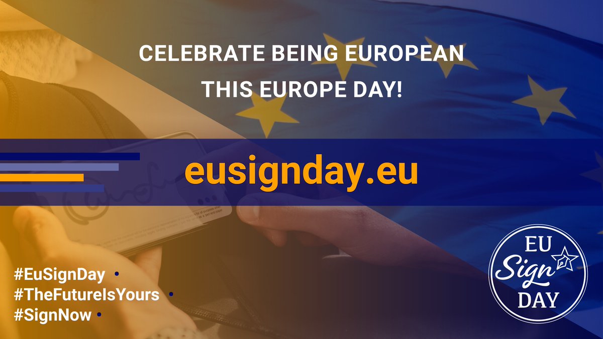 🇪🇺 Europe Day 🇪🇺
🎉🎉🎉

9th of May is the best day to sign one — or more —
European Citizens’ Initiatives (ECIs). Your signature
can change the future of Europe!

💻Have a look to the eusignday.eu website !

#EuSignDay #TheFutureIsYours #SignNow
