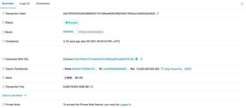 DogHouse_Coin's tweet photo. Dev wallet burned another 10% just now! Stay tuned for our big announcement coming tomorrow at 7pm UTC.
#doghousecoin #dsc #BinanceSmartChain #BSC https://t.co/ydbSPjyx3Q