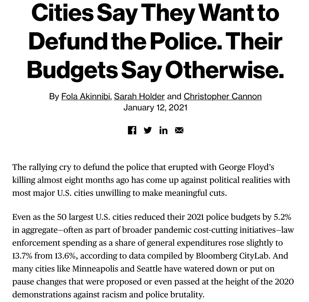 Despite the longest period of sustained protest in our nation's history in 2020:Municipalities throughout the country continue to spend more on policing than educationAnd while some cities have defunded and reallocatedPolice spending actually *increased* in 2021