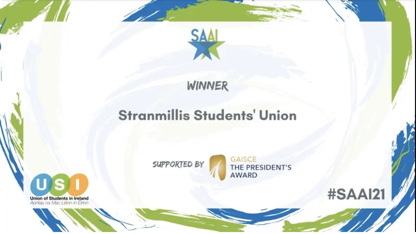 Yeooooowsh! 

CONGRATS <a href="/stransu/">Stranmillis SU</a> 😍 Small (but mighty) Students’ Union team of the year!!✨✨✨#SAAI21 <a href="/NUS_USI/">NUS-USI</a> @TheUSI 👏🏼 👏🏼 👏🏼