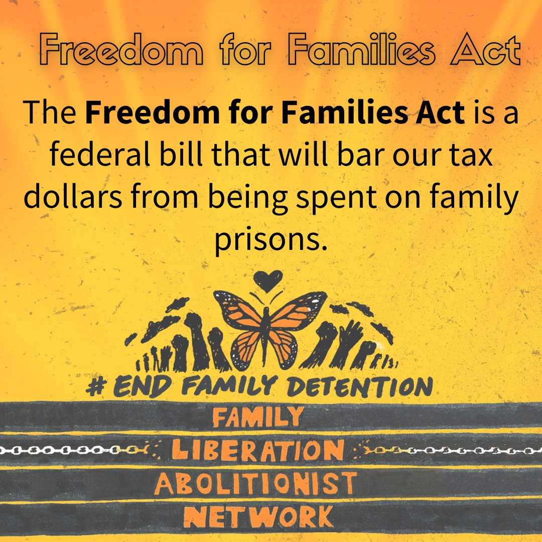 The Freedom for Families Act is a bill that will bar our tax dollars from being spent on family prisons. Call your federal legislators now to become a sponsor of the Freedom for Families Act! #EndFamilyDetention #FreedomForFamilies #FreeThemAll

Act now!👉🏽 p2a.co/mChiAWV