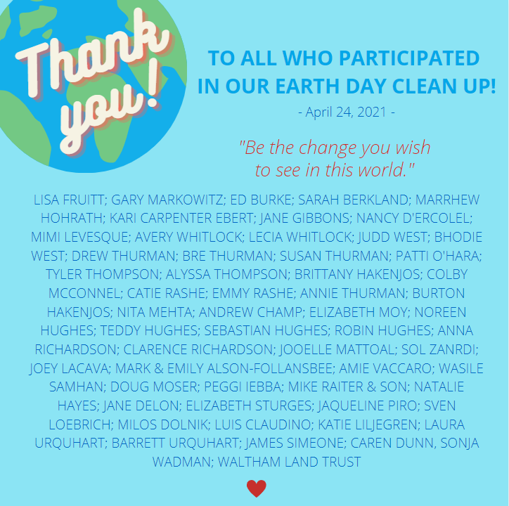 CityofWaltham's tweet photo. Sending out a huge THANK YOU to all who participated in our Earth Day clean up this past Saturday, April 24th! Let's all continue to work together to leave this world better than we found it 🌎❤ #OneWaltham #lovewhereyoulive
(Apologies if we've forgotten anyone!) https://t.co/expibqg8m5