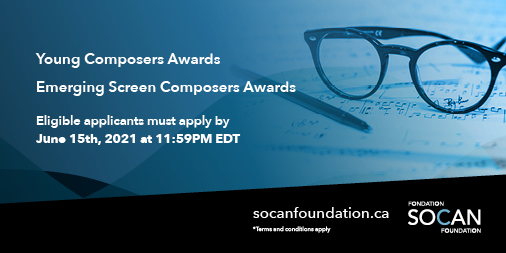SOCANFoundation's tweet image. Applications are now open for our Young Composers Awards and Emerging Screen Composers Awards! 🏆
socanfoundation.ca/awards/
#composer  #screencomposer #awards #music