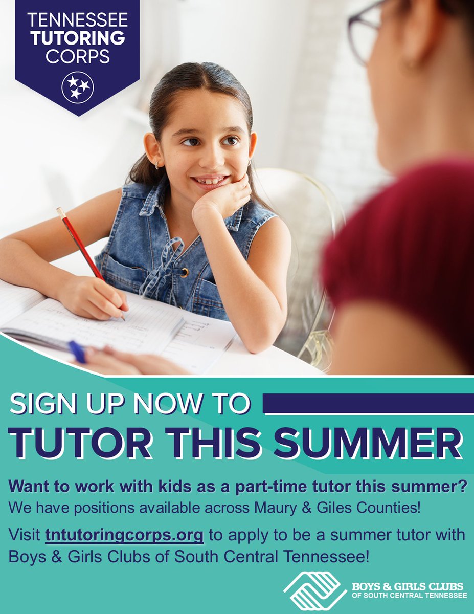 The deadline to apply for the Tennessee Tutoring Corps program has been extended to Friday, May 7! Visit tntutoringcorps.org to apply today. College students who qualify as tutors can earn up to $1,000 by tutoring youth in grades 1st-4th this summer!