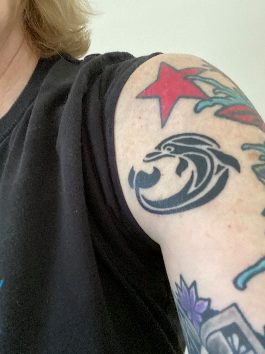 The Stories Behind  #MyTattoos26/27. Dolphin tattoos - Jan 2020(8th annual birthday tattoo)I'm passionate about saving dolphins. Did you ever see the documentary,  #TheCove? Watch it and you'll understand. I  and support  @Dolphin_Project &  @seashepherd.