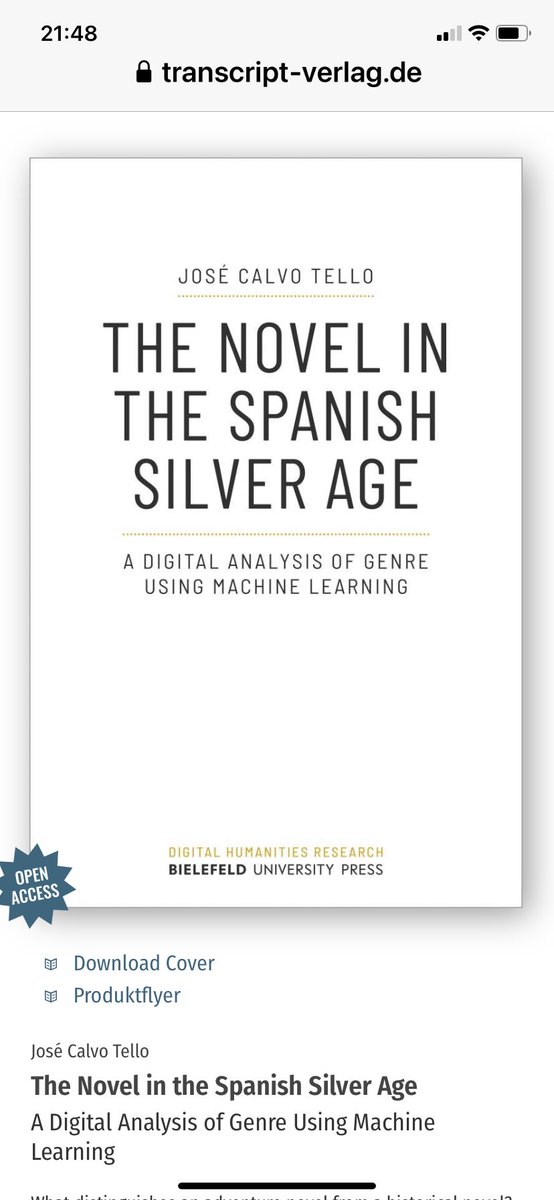 Dolores Romero López (@doloresromero_) on Twitter photo Enhorabuena, José Calvo Tello! “The Novel in the Spanish Silver Age. A Digital Analysis of Genre Using Machine Learning” marca un hito! <a href="/HDHispanicas/">Humanidades Digitales Hispánicas (HDH)</a> <a href="/Red_HD/">Red HD</a> <a href="/DHandLib/">dh+lib</a> <a href="/Master_HD_UAB/">Máster Humanidades y Patrimonio Digitales UAB-UPF</a> <a href="/eLaboraHD/">Proyecto eLaboraHD</a> <a href="/humboldtdigital/">Proyecto Humboldt Digital (ProHD)</a> <a href="/PlatInvestUCM/">Plataforma InvestUCM</a> <a href="/eumanismo/">José Calvo Tello</a> <a href="/eliterature/">Electronic Lit. Org</a> <a href="/linhduned/">LINHD</a> Enhorabuena, José Calvo Tello! “The Novel in the Spanish Silver Age. A Digital Analysis of Genre Using Machine Learning” marca un hito! <a href="/HDHispanicas/">Humanidades Digitales Hispánicas (HDH)</a> <a href="/Red_HD/">Red HD</a> <a href="/DHandLib/">dh+lib</a> <a href="/Master_HD_UAB/">Máster Humanidades y Patrimonio Digitales UAB-UPF</a> <a href="/eLaboraHD/">Proyecto eLaboraHD</a> <a href="/humboldtdigital/">Proyecto Humboldt Digital (ProHD)</a> <a href="/PlatInvestUCM/">Plataforma InvestUCM</a> <a href="/eumanismo/">José Calvo Tello</a> <a href="/eliterature/">Electronic Lit. Org</a> <a href="/linhduned/">LINHD</a>
