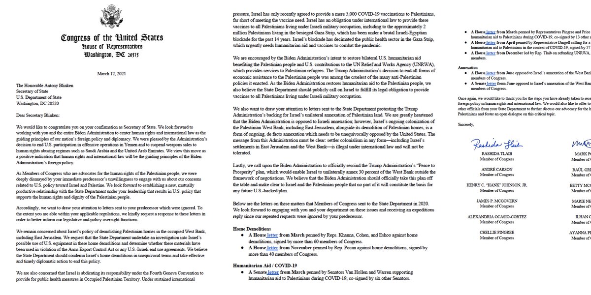 In March this year, she signed on to a congressional letter to the Biden admin objecting to the brutal siege on Gaza & calling on the admin to explicitly reject Israel’s settler-colonialism & to investigate whether US money was funding Israeli crimes like home demolitions. (8/14)