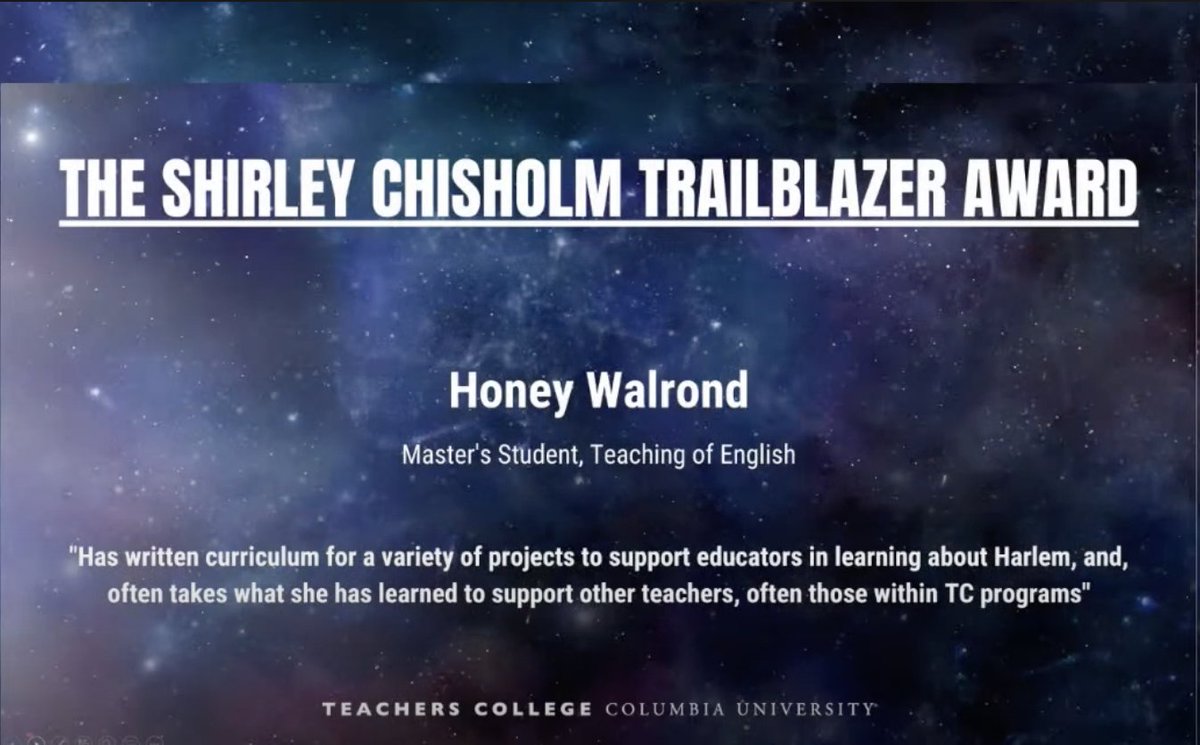 TCStudentSenate's tweet image. Honey Walrond (TC Student Leadership Grant &amp;amp; The Shirley Chisholm Trailblazer Award)
