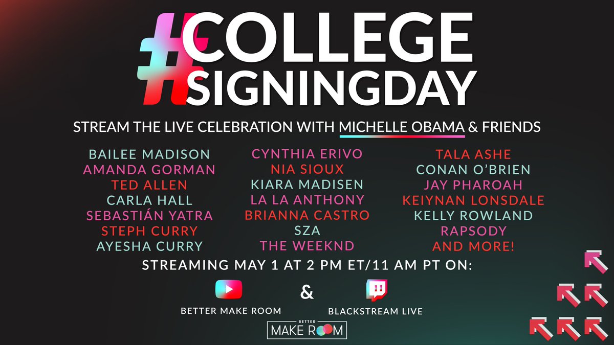 I'm so proud of all the students who've made the commitment to pursue higher education. I know this school year hasn’t been easy, so I can't wait to celebrate you on #CollegeSigningDay with @BetterMakeRoom! Watch our virtual celebration on May 1 at 2pm ET: youtube.com/bettermakeroom