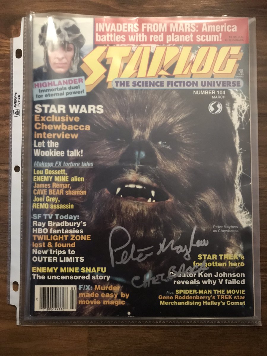 Huge thanks to Rik for this incredible gift!  35 year old issue of Starlog autographed by Peter Mayhew.  I will treasure this as long as I live. https://t.co/h0UUwka4st