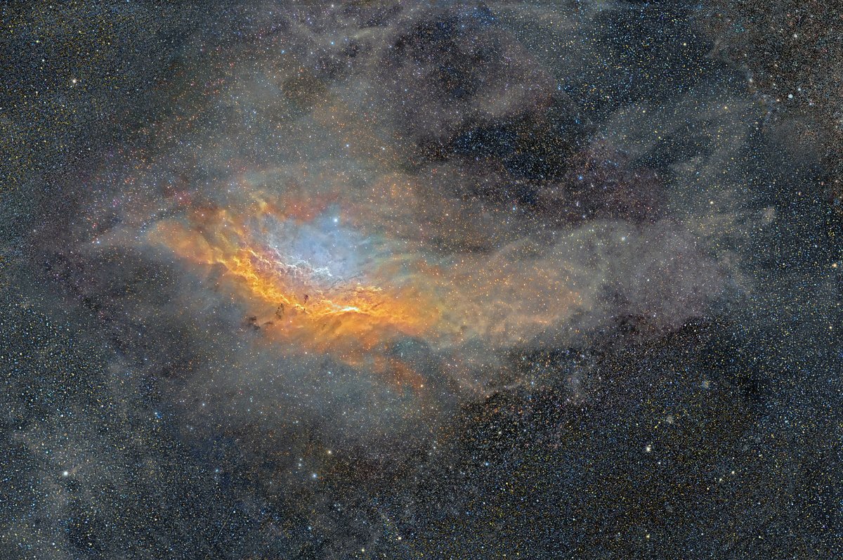 The vast mosaic was captured with Metsavainio’s hodgepodge telescope camera setup (consisting of a custom Apogee Alta U16 and Tokina AT-x 300mm f2.8 camera lens combo), which he has lovingly dubbed “Frankenstein’s Monster,” among other configurations over the years.