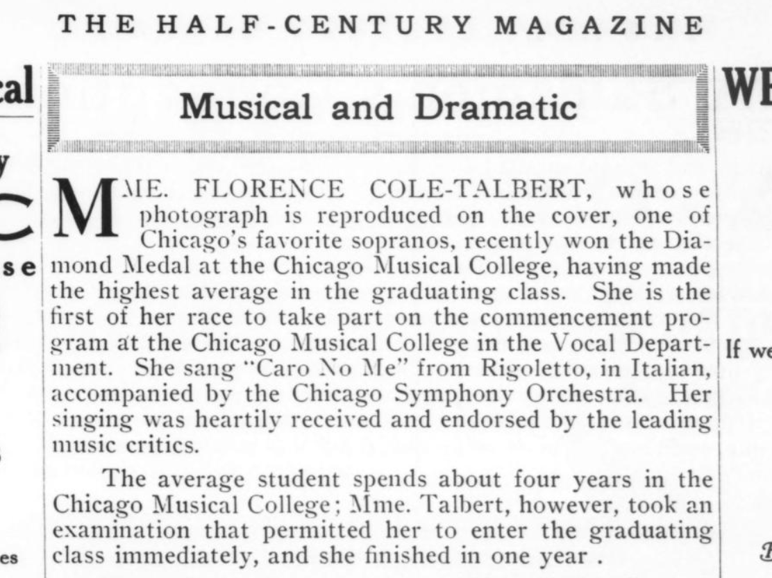 Before the Chicago Musical College moved out, though, they enrolled future opera star Florence Cole Talbert in 1916. The first Black singer to perform here, she was also awarded the school's "Diamond Medal".(no clue what that actually means tbh but impressive regardless) 4/11
