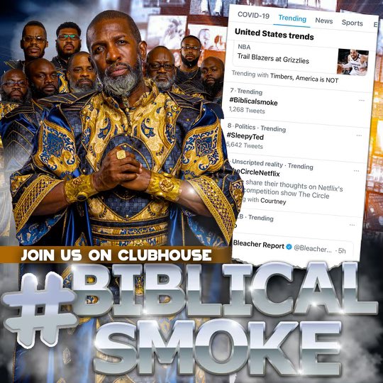 BishopNathanyel's tweet photo. We are your #TrendingTopic! Join us on #BiblicalSmoke tonight! https://t.co/blUcZnu3ey