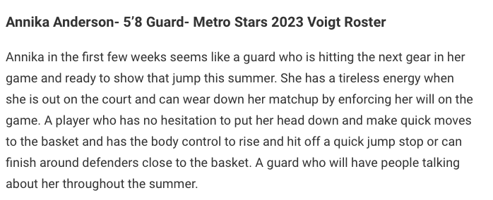 I've been watching <a href="/annikaanderson_/">Annika Anderson</a> play since 7th grade, get ready for a BREAKOUT spring and summer playing for @JVoigt45 on our 2022 team!

Thanks <a href="/EricJrAllStar/">EricJrAllStar</a> for your coverage of <a href="/AAUEvents/">MN AAU Events</a>!