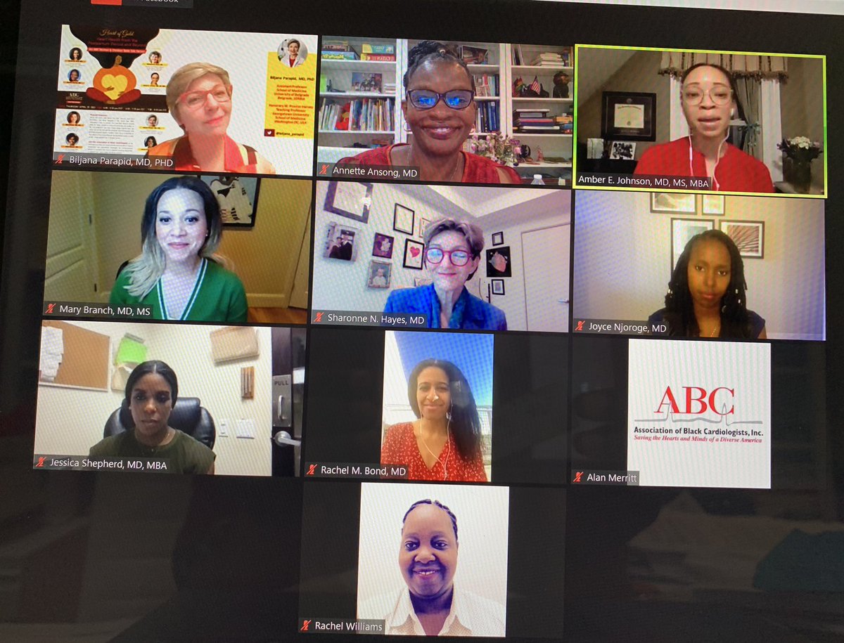 Oh what a night! Couldn’t be happier educating & empowering about Black  maternal health from post-partum and beyond with these phenom women🥰 for @ABCardio1 @DrRachelMBond @DocBanks84 @VoiceOfDrJoyce @JShepherd_MD @SharonneHayes @biljana_parapid @AmberJohnsonMD