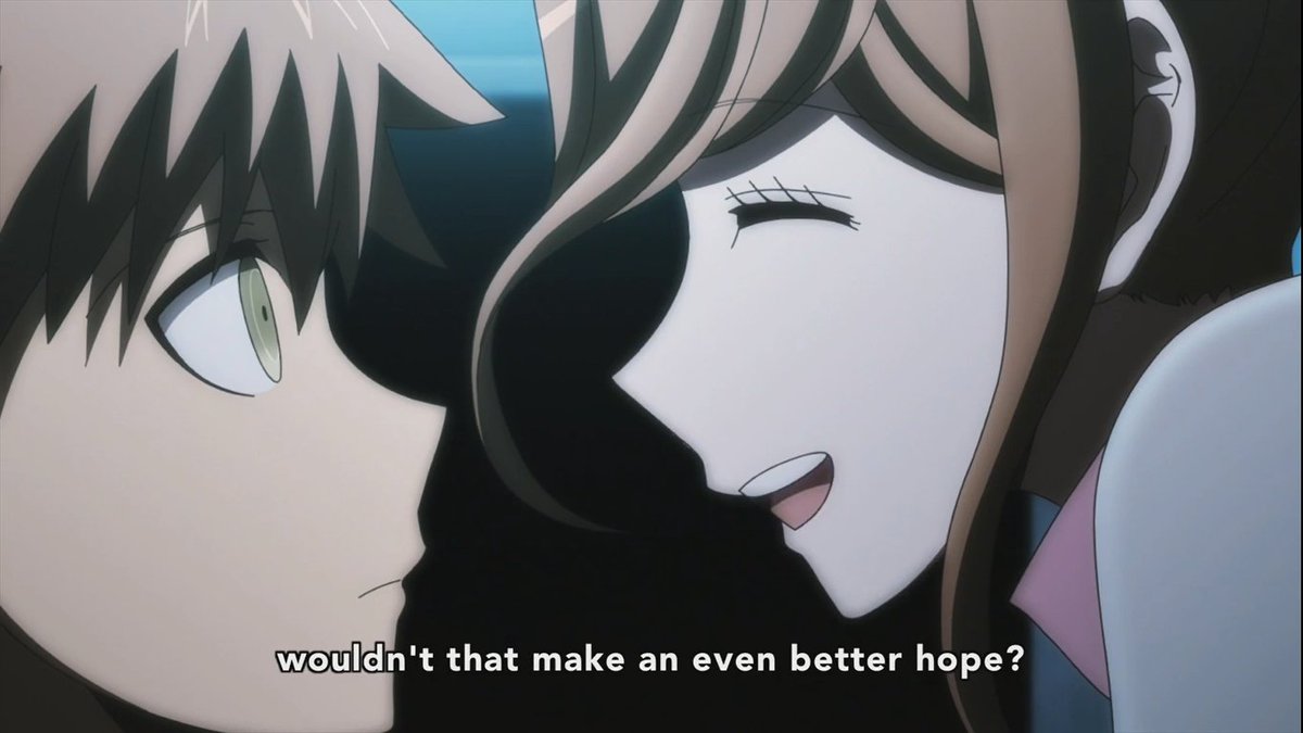 Chisa acknowledges Makoto& #39;s hope, and that it& #39;s a different type of hope than Kyosuke& #39;s. She has always believed that Kyosuke is the hope of the future (which is why she wanted to drive him mad), but here she encourages the two to work together. +