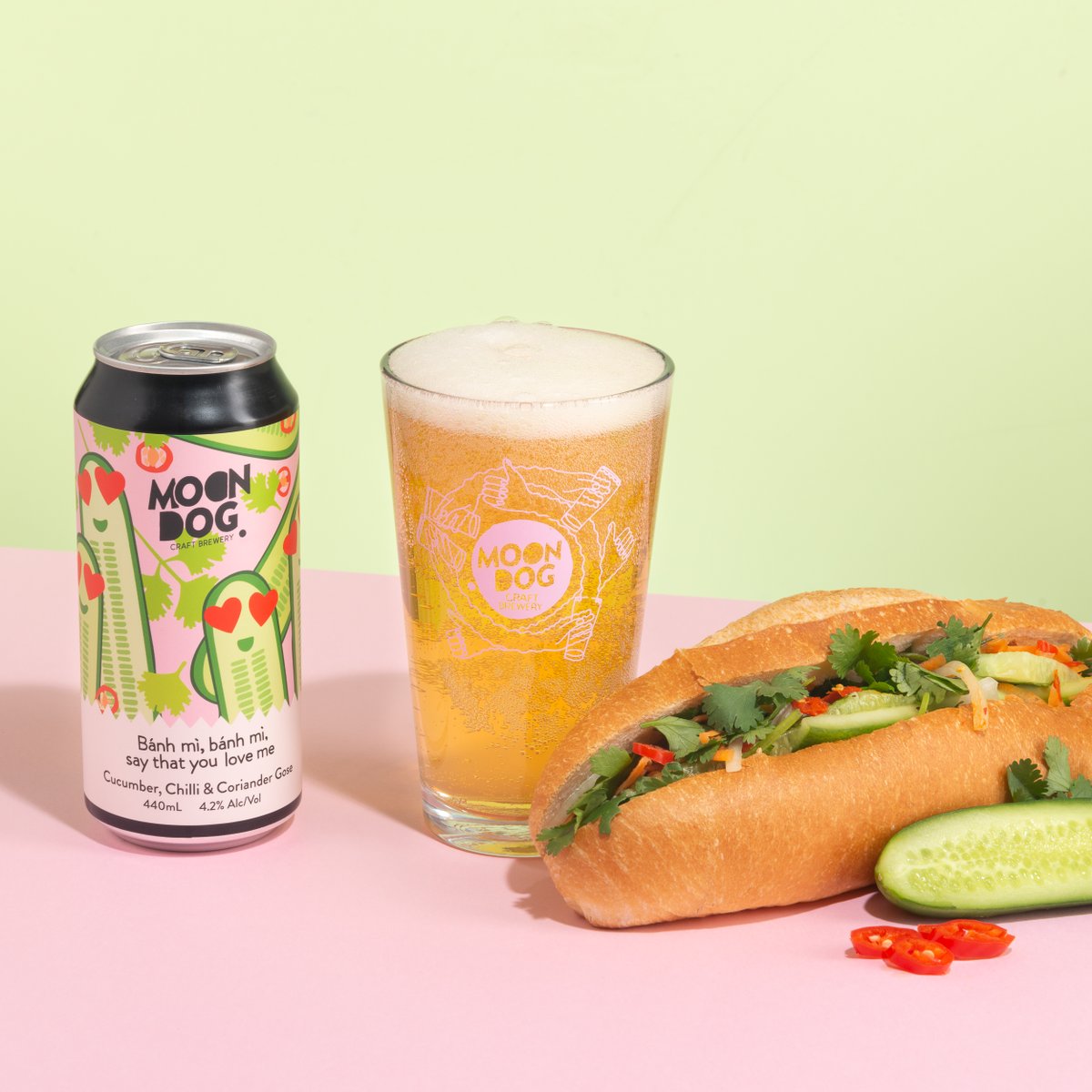We've got a brand spankin' new beer joining the line-up...Say hello to Bánh Mì, Bánh Mì, Say That You Love Me Cucumber, Chilli &amp; Coriander Gose!

We’ve taken the garnishes from a beloved bánh mì and added them to a perfectly tart and slightly salty Gose. 

bitly.com/MoonDogStore