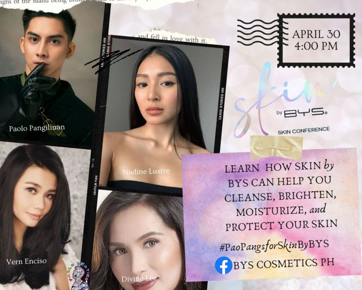 PaoloBesties's tweet photo. 📢 SET YOUR ALARMS || April 30, 4PM 📢

Join @PaoPangs, together with his fellow experts and SKINFluencers #VernEnciso, #DivineLee and #NadineLustre as BYS Philippines Launches their own Skincare Line #SKINbyBYS. 

[Event link]: https://t.co/95HOHvyHe3

#PaoPangsforSkinByBYS https://t.co/ZmY3uUa90C