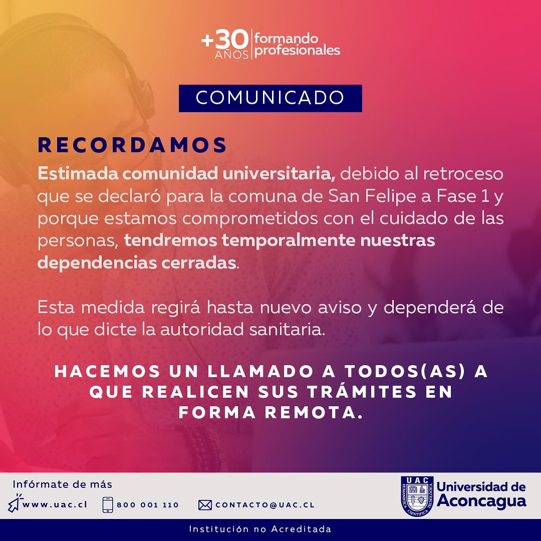 Informamos cuarentena en sede San Felipe.