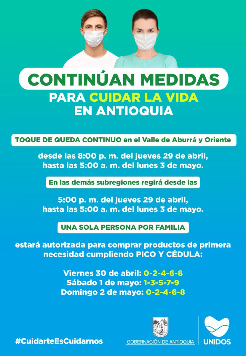 GobAntioquia's tweet image. 📢Las cifras de contagios y la ocupación de UCI siguen siendo alarmantes. 🚨 Son tiempos difíciles, nuestro personal de la salud está haciendo un trabajo inmenso y agotador. 🙏

Conoce y cumple las medidas este fin de semana para cuidar la VIDA en Antioquia.

#CuidarteEsCuidarnos