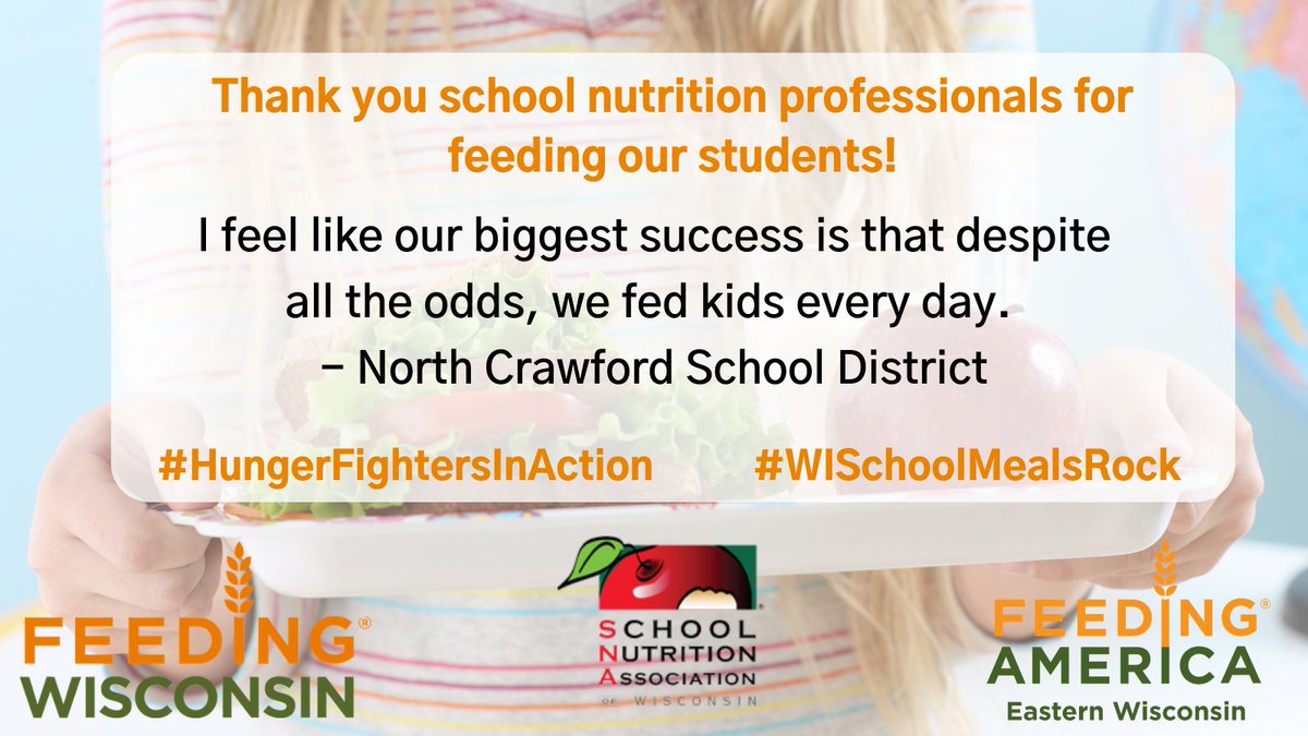 Honoring more #HungerFightersinAction today by recognizing North Crawford School District! <a href="/FeedingWI/">Feeding Wisconsin</a> is partnering with @WisDPI_SNP, School Nutrition Association of Wisconsin &amp; <a href="/FeedAmericaWI/">Feeding America Eastern Wisconsin</a> to recognize those who are working to end childhood hunger #WISchoolMealsRock