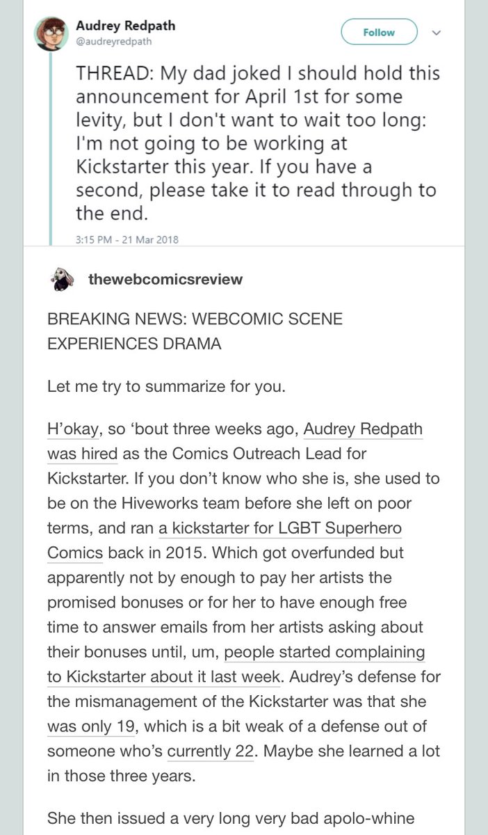 Unbeknownst to me, there was drama going on at KS. The new comics outreach person was exposed as a scam artist and fired before they started the job. This left the comics section of KS completely uncurated for weeks.More on that in a bit.