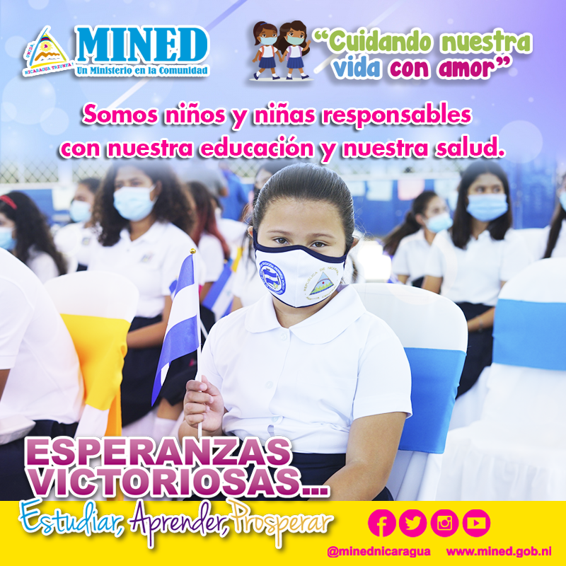 minednicaragua's tweet photo. !Somos niños y niñas responsables con nuestra educación y nuestra salud! 😷🤲

#EsperanzasVictoriosas https://t.co/aSf3wyqWuG