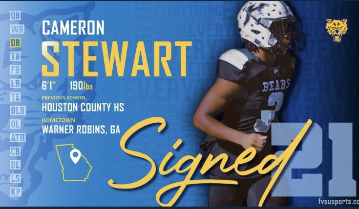 FVSUFootball's tweet photo. Cameron, welcome to the FVSU Football family! #FVSU🏈#Everything. Everyday #2021SigningClass https://t.co/syD2QCSOTt