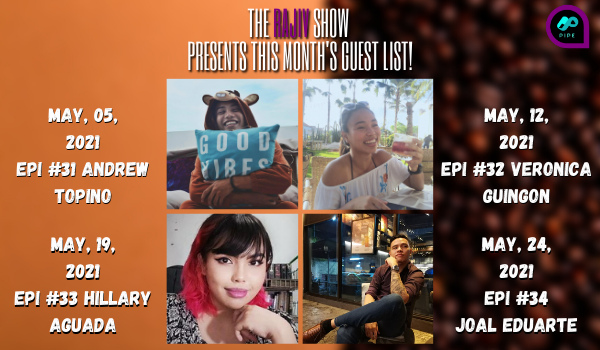 therajivshow's tweet photo. Another month another set of conversations most of my guests are from the podcasting community this is going to be fun!
Epi #31 Andrew Topino of @FARTSPod 
Epi #32 Veronica Guingon Of @ItsAnAdultThing 
Epi #33 Hillary Aguada 
Epi #34 Joal Eduarte https://t.co/HSnMyljEUj