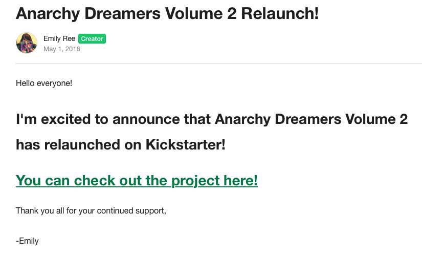 I relaunched on May 1st with a much more manageable goal of $4,000. This was just enough to print Volume 2 and a small amount of Volume 1. It left basically no wiggle room. Ultimately, the campaign raised over $7000 and was a featured project several times over.