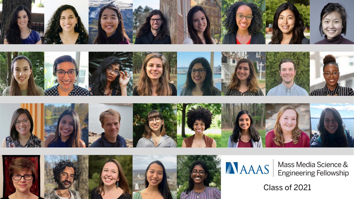AAASMassMedia's tweet photo. We're so excited to announce our 2021 class of @aaas #MassMediaFellows! These 29 fellows will be writing the latest science news at outlets all across the country. Learn all about our incoming class here: https://t.co/8CtGCN478o https://t.co/aEWV5W5ogb