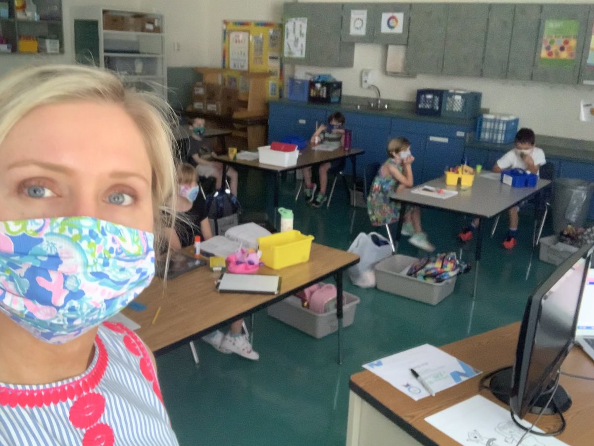 MrsBishopKinder's tweet photo. Such a fun “first day” together! This all virtual K class is now concurrent and it was so sweet to “meet” these kiddos in person today! #tuckahoerocks @TuckPrinc https://t.co/SYpObx0WJF