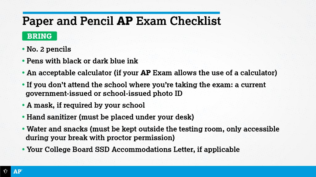 Be sure to bring these items for your paper and pencil AP Exam.
➡️ More details: spr.ly/6014H7BF6.