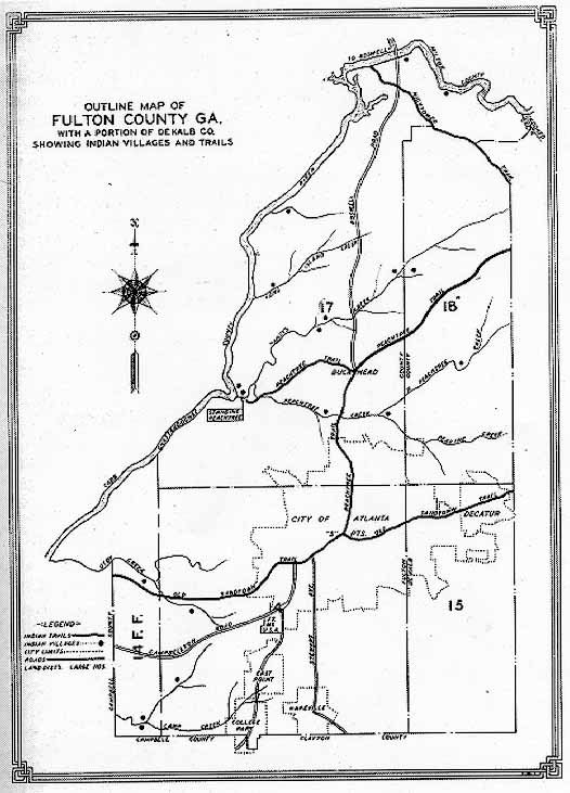 The Creek had a main settlement called Standing Pitchtree.  (another name for pine)The Pitchtree Trails stretched from Toccoa to Buckhead and divided at what is now Paces Ferry & Mason Mill Rd. Another branch continued to what is now Little 5 Points.