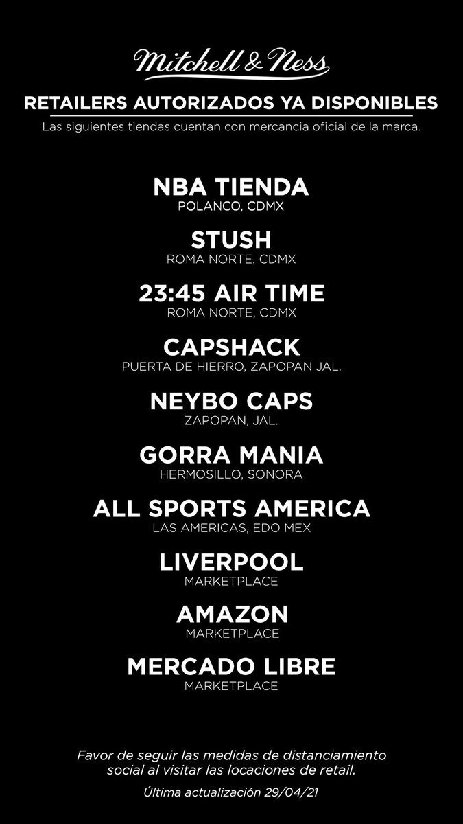 Retailers autorizados en México.

#MitchellNessMexico #MitchellAndNessMexico #MitchellAndNessMX