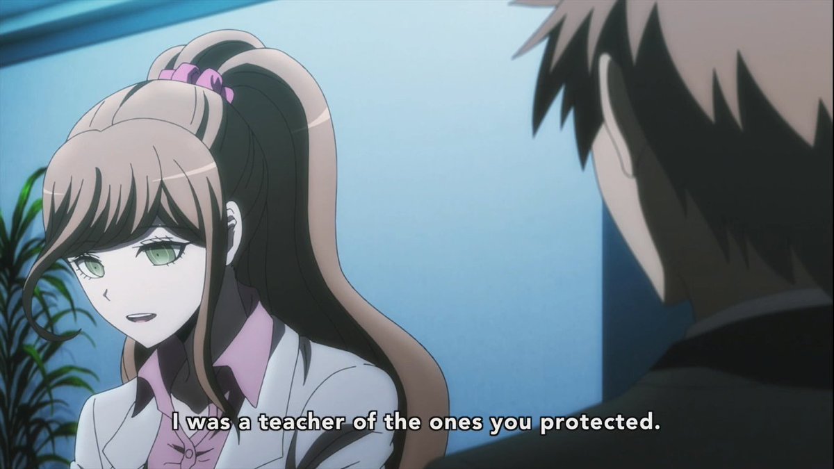 At the beginning of this scene, she& #39;s still clearly in her fake everyday persona, but once her students are brought up, her expressions start to appear more genuine. Knowing that she& #39;s a remnant herself, Makoto& #39;s mindset clearly intrigues her. +
