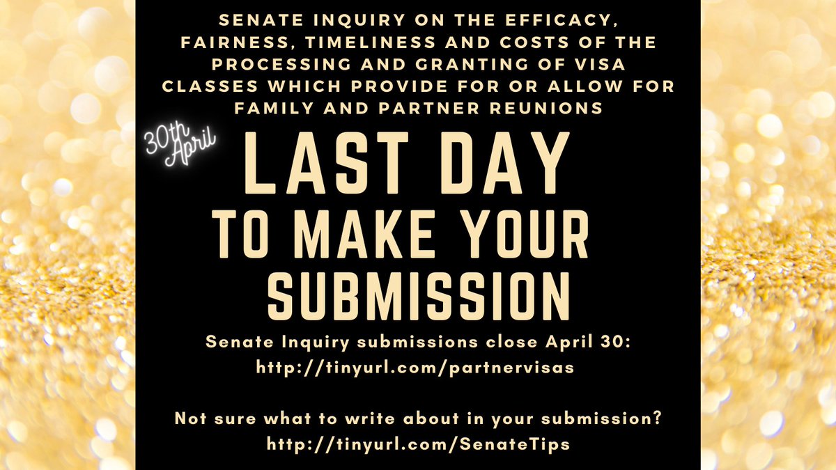 GrantVisas's tweet photo. TODAY IS THE LAST DAY TO MAKE YOUR SUBMISSION  to the #SenateInquiry on Partner/Family reunification visas?

Senate Inquiry submissions close April 30: https://t.co/L1EkTizOEL

Not sure what to write about in your submission? https://t.co/BDeaRNmOu5

#partnersapart #partnervisas https://t.co/q08M7Mc54c