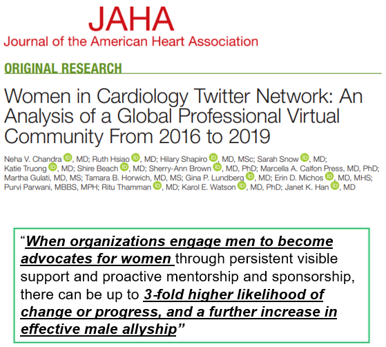 What may be even more important is that when *men* advocate for  #WomeninEP or  #WomeninCardiology (especially in a field that is majority male), **more men are likley to become  #HeforShe   **(see our discussion here  https://www.ahajournals.org/doi/10.1161/JAHA.120.019321& also this:  https://alltogether.swe.org/2019/04/the-importance-of-male-allies-a-review-of-the-literature/)