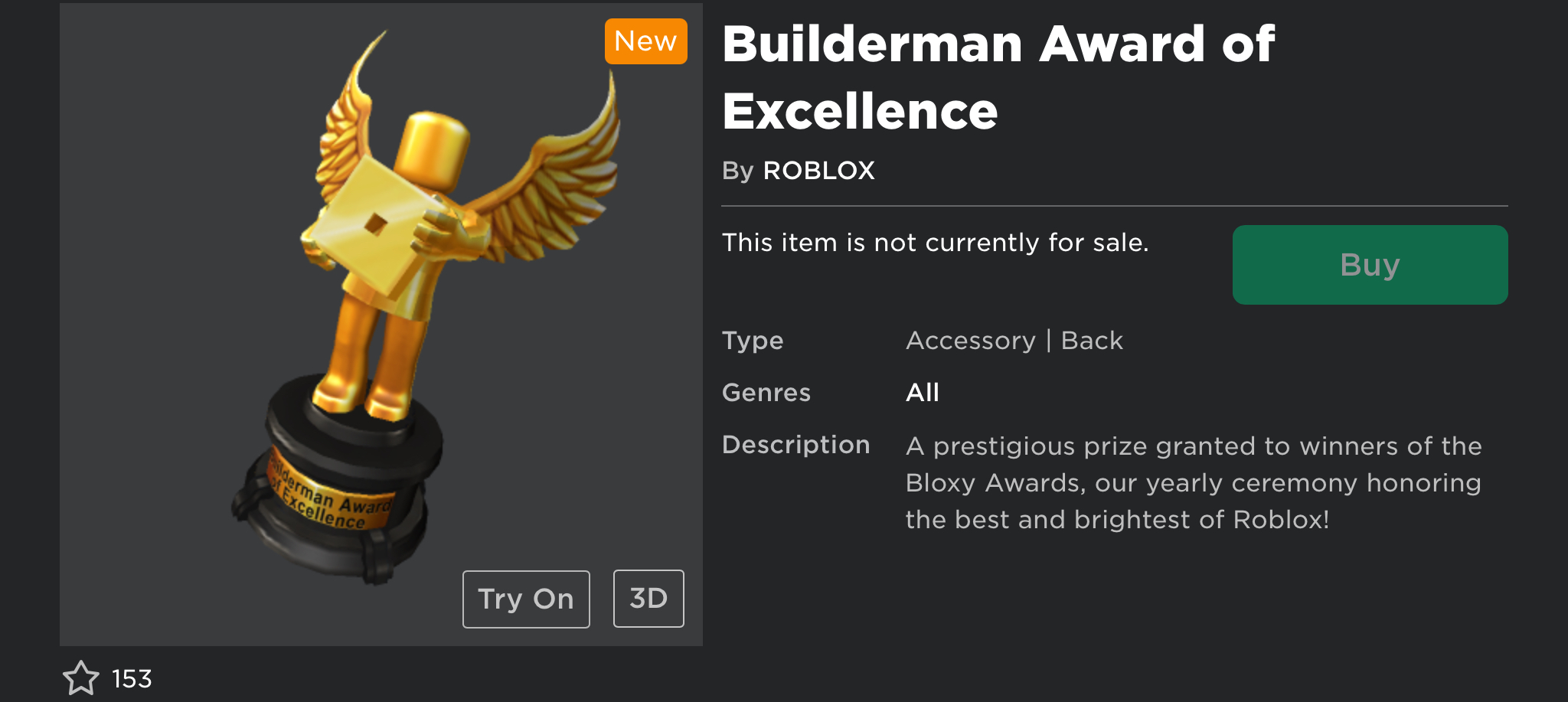 Builderman Award of Excellence, Roblox Wiki