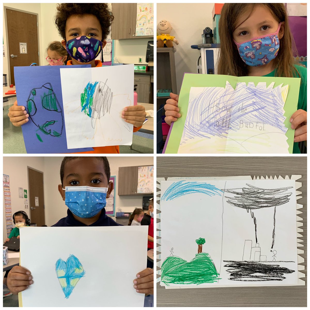 MrsSMcNeil's tweet photo. We have been learning how to take care of the earth. We know that we need a SOLUTION FOR POLLUTION!We read Wump World &amp; the Ss did not like that the “pollutians” didn’t learn their lesson! They wanted to show these characters their love for our Earth 🌍 #VerdeK8 @VerdeGreenTeam https://t.co/3cIefhGPey