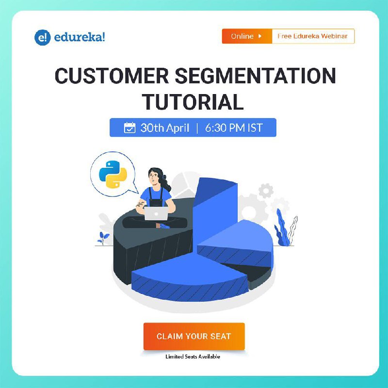 sanrana's tweet photo. Attend a FREE #Tech Webinar on 'Customer Segmentation Tutorial'
Date: 30th April
Time: 6:30PM IST
Register@ https://t.co/LA8ZLjlM3T
Book your slot@ https://t.co/d8L20l03LK
#AI #ArtificialIntelligence #MachineLearningedtech #OnlineClasses #FridayThoughts https://t.co/mmisAQghXn