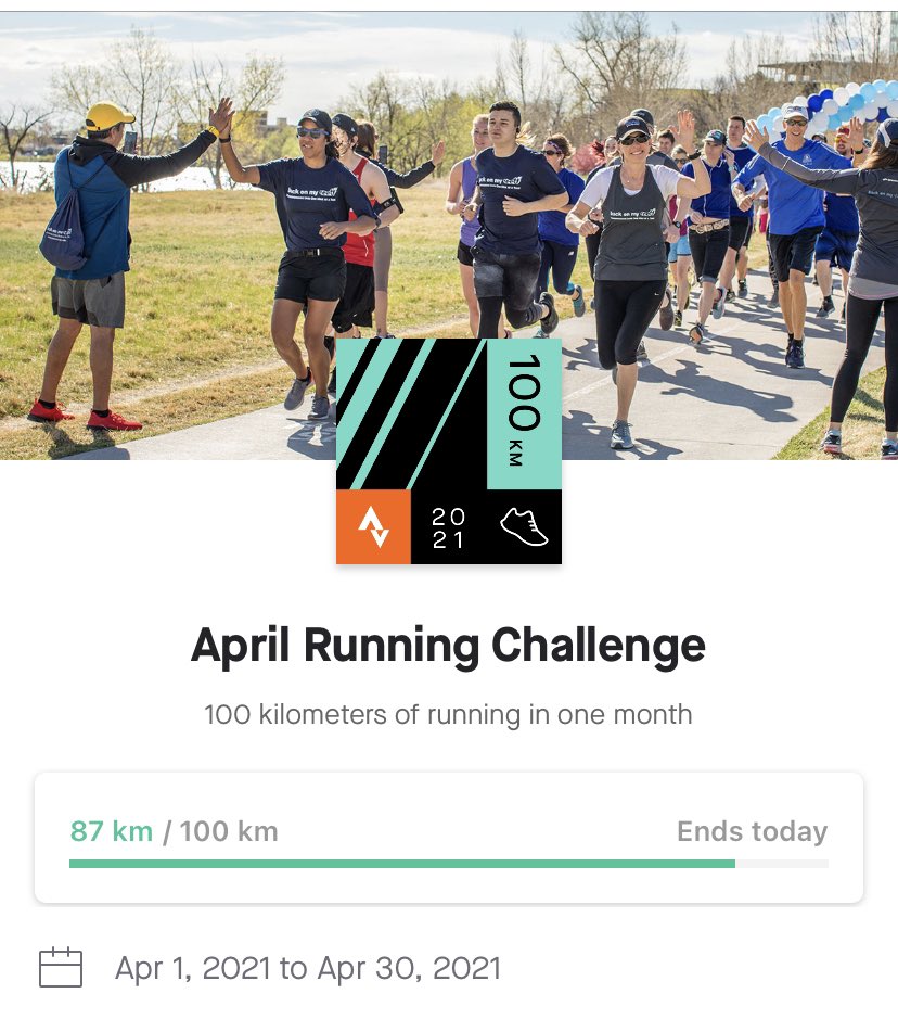 SheridanRobins's tweet photo. First time since November I haven’t hit 100km for the month. But, had to rest following a knee niggle after my half marathon.
Overall, happy with #lockdownrunning for April. Next goal is to get a PB in September running for our skipper. 💚 #YTFC
Link: https://t.co/95pCUSSwFQ https://t.co/uJBGg70Fls