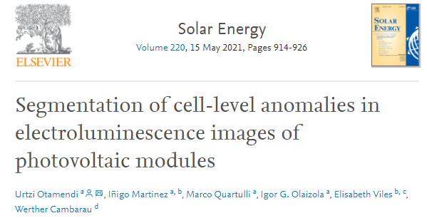 Vicomtech's tweet photo. 🔝Don't miss this interesting scientific article📜 proposing a novel cell-level anomaly segmentation pipeline for solar panels ☀️ Click to download 📥! https://t.co/QfSsw24d0K https://t.co/WZkEOQodph