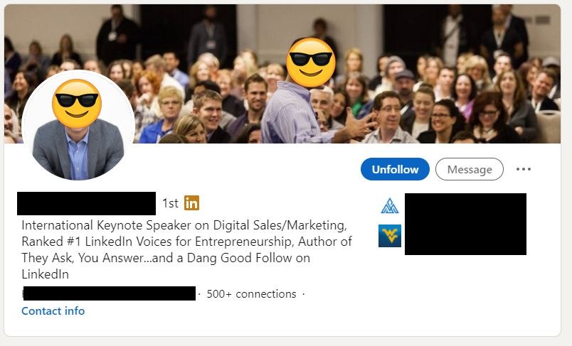 Here’s a great example:This guy sells consulting in the Digital Agency space & his profile accomplishes all the thing we just talked about.