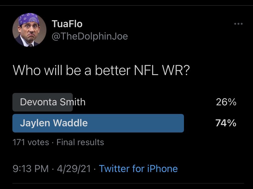 First poll was an hit before Miami drafted Waddle and second poll was right after they drafted Waddle