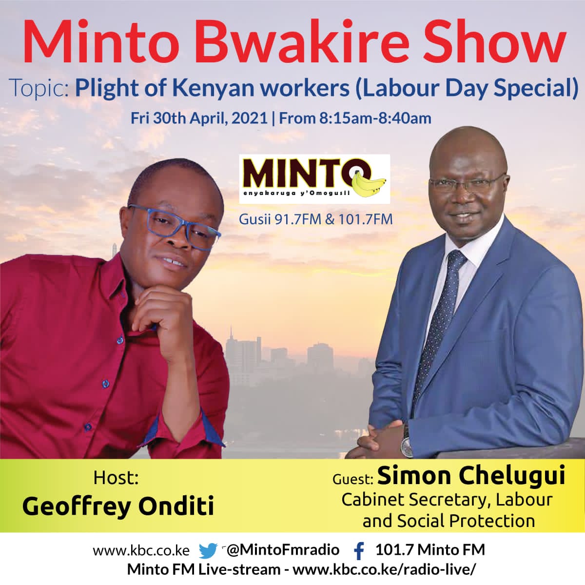 MintoFmradio's tweet photo. #MintoBwakire Friday edition 5-10am.
Inaki bokiete abwo?

#MintoBwakire.
#MintoFM. @MintoFmradio @wycliffe_Rianga https://t.co/wktZKWnY9d