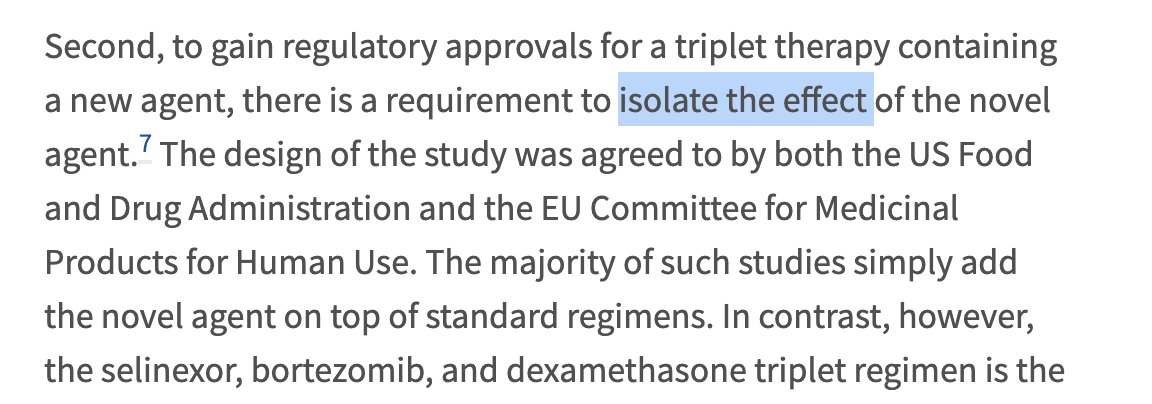 They say they tried to isolate the effect of selinexor?I think this claim is inaccurate. Seli was already approved, the question was when to use it, not to isolate the effect... (we will come back to this)