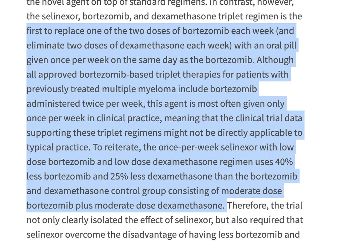 They brag that selinexor allows you to use less bortezomib and replace itthat made me smile because it is revisionist history... why is selinexor given with less bortezomib, shall we refresh our memories?...